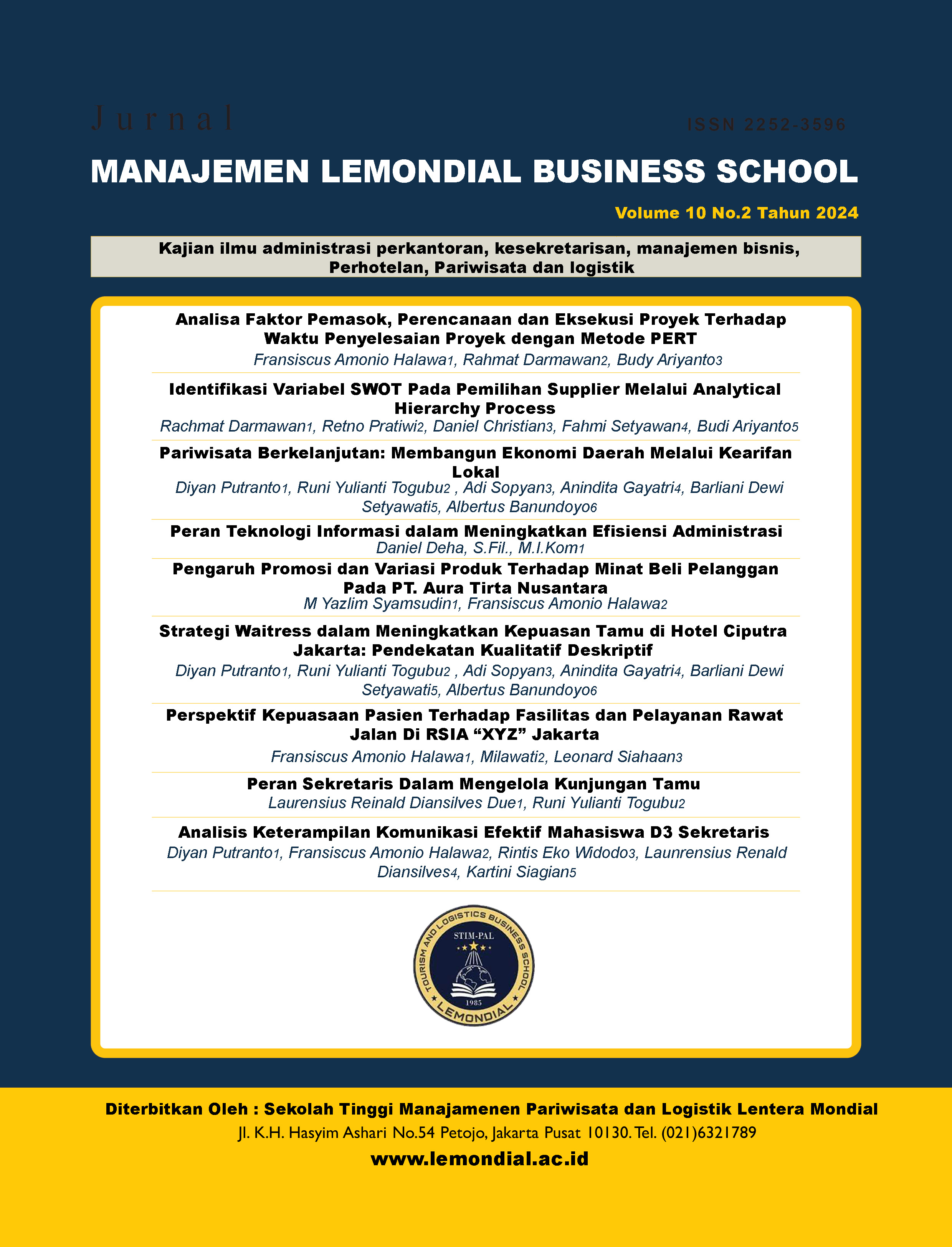 					View Vol. 10 No. 2 (2024): Jurnal Manajemen Lemondial Business School
				